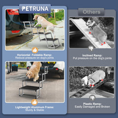 PetRuna Extra Wide Dog Stairs in car trunk for quick access.