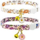 PETS ARE FUN 2-pack cotton breakaway cat collars in floral pattern for stylish daily wear.