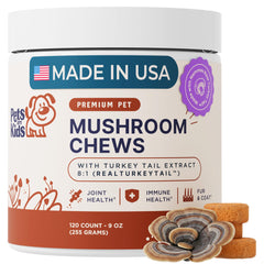 Pets Are Kids Too turkey tail mushroom chews pack shot for immune and gut balance