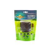PetSafe Busy Buddy Natural Rawhide Rings peanut butter bag-open shows a tasty training reward