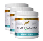PetScy Itch & Allergy Plus Chews in a dog bowl for healthy skin support.