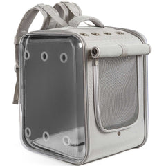Petseek cat backpack carrier front view highlighting large space and 270° vision.