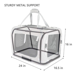 Petseek extra large carrier blue foldable frame demonstrates easy storage.