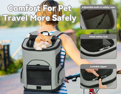 Petsfit backpack reinforced top opening keeps shape for secure pet viewing.