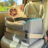 PETSFIT dog car seat front view highlights secure harness attachment for safe travel.