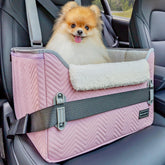 Petsfit dog car seat with clip-on leash keeps small dogs secure during car trips.