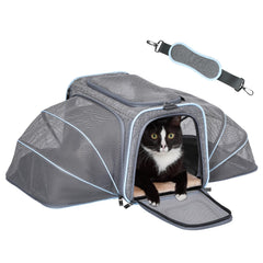 Petsfit expandable large cat carrier under-seat for airline travel.