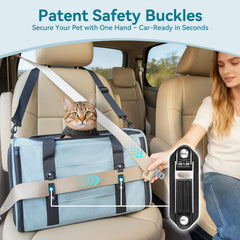 Petsfit patented safety buckles on cat carrier ensure secure journeys