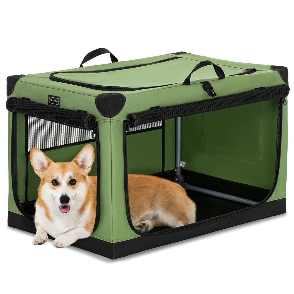 Petsfit soft dog crate front view shows sturdy frame for comfortable lounging.