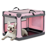 Petsfit travel dog crate front view shows sturdy frame and breathable mesh doors.