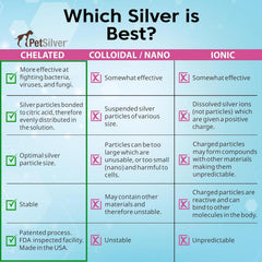 PetSilver chelated-silver illustration highlights advanced technology for even distribution and healing support.