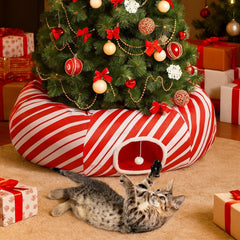 Petsinurarea 3-in-1 cat tunnel bed under tree creates a cozy nap and play area.