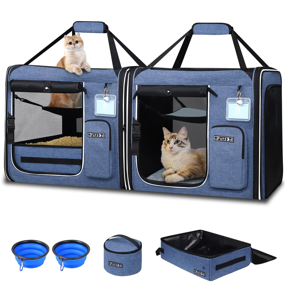 Petskd 2-in-1 double cat carrier front view ideal for traveling with two cats