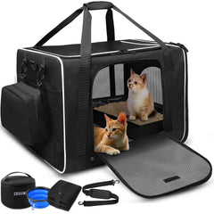 Petskd extra-large cat carrier front view, roomy travel space for traveling pets.