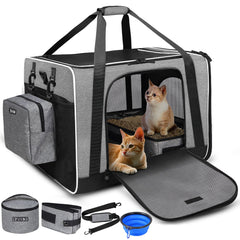 Petskd extra-large cat carrier with litter box for spacious travel comfort.