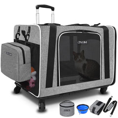 Petskd extra large cat carrier with wheels, front view shows travel-ready design for big cats