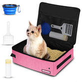 Petskd portable cat travel litter box with lid pink for mess-free car trips.