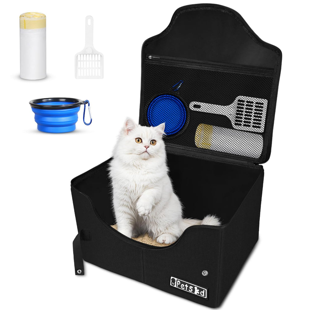Petskd portable travel litter box with lid demonstrates secure containment during road trips
