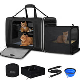 Petskd side-expandable cat carrier 24x17x17 in use with expansion area for extra space