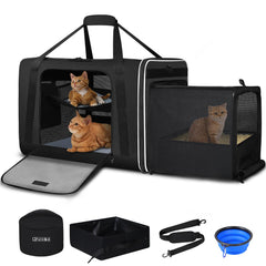Petskd side-expandable cat carrier 24x17x17 in use with expansion area for extra space