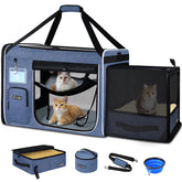Petskd side expandable cat carrier blue showing extra travel space for pets
