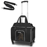 Petskd top-expandable pet carrier wheels front view for easy, smooth mobility.
