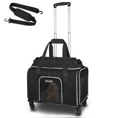 Petskd top-expandable pet carrier wheels front view for easy, smooth mobility.