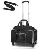 Petskd top-expandable pet carrier with wheels front view shows secure zipper and breathable mesh.