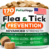 Petsology flea tick pills for dogs bottle showing easy year round protection