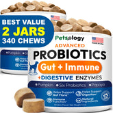 Petsology Probiotics for Dogs 2-Pack front image highlights convenient gut-support packaging.