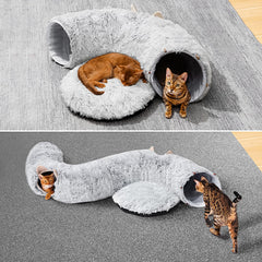 PETSTA Cat Bed inside tunnel offers soft, warm rest after curious exploration.