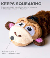 Petstages Lil' Squeak Monkey plush dog toy small bright colors ideal for fetch and games.
