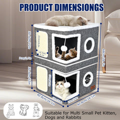 Pettdate 2-Story Cat House inside cave reveals cozy hideaway for naps and play.