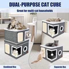 Pettdate 2-Story Cat House scratch-pad-side highlights durable scratch area to protect furniture.