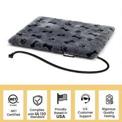 PetTemp heated pad thermostat control close-up shows stable warmth.