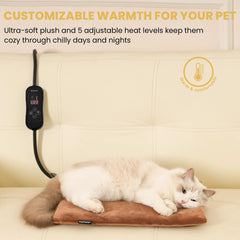 PetTemp heating pad shows five heat levels for personalized comfort