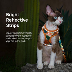 PetThem Cat Harness Dual-Secure Velcro and Buckle system for easy on and off.