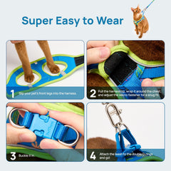 PetThem Cat Harness Hawaii Green S dual-secure system close-up for reliable control.
