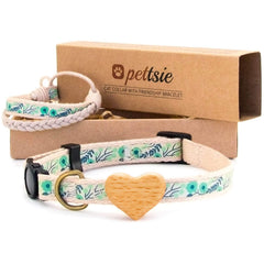 Pettsie breakaway collar with wooden heart charm worn for daily safety