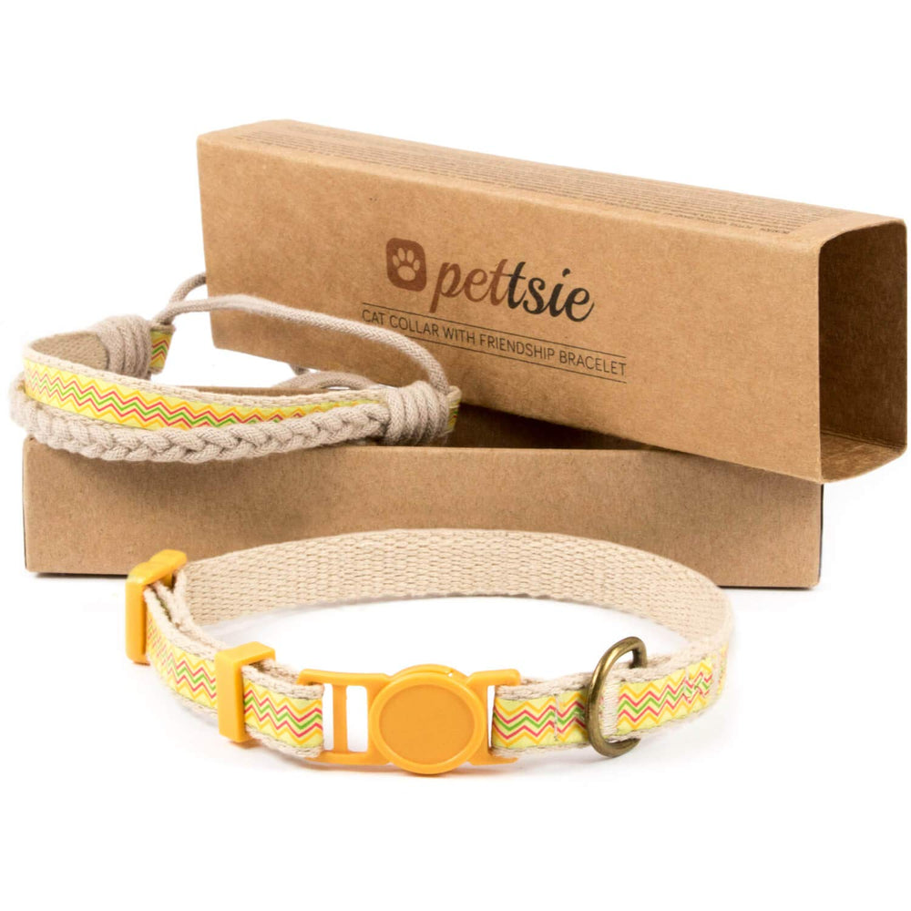 Pettsie Breakaway kitten collar yellow buckle closeup showing safe quick-release feature