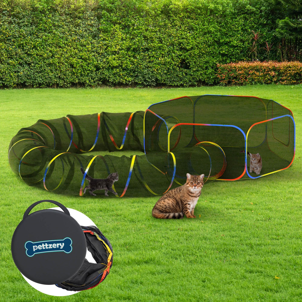 Pettzery Outdoor Cat Enclosure front view showing breathable mesh for outdoor play