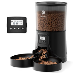 PETULTRA two-cat feeder bowls visible, easing multi-cat meals and reducing feeding wrestles.