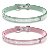 Peture shock collar replacement strap pink-green full view demonstrates universal fit.