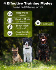 PETURE training collar remote shows 3300ft range for outdoor sessions.