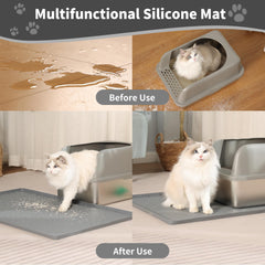Petvolve Litter Box Mat measures 34x22 inches to cover more space around the box