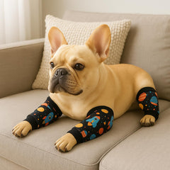 PetWarm rocket print dog sleeve protects wounds while dog is active at home