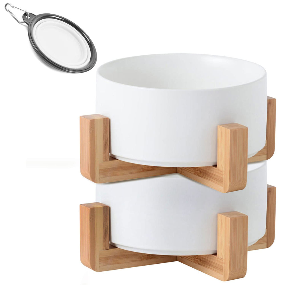 Petygooing white ceramic dog bowl set with stand for mess-free feeding