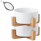 Petygooing white ceramic dog bowl set with stand for mess-free feeding