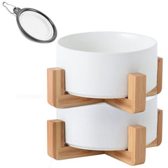 Petygooing white ceramic dog bowl set with stand for mess-free feeding