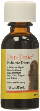 Pfizer PetTinic bottle with dropper for easy dosing with puppies and kittens.